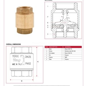 Cấu tạo thông số kích thước Van 1 chiều đồng lò xo ITAP 103