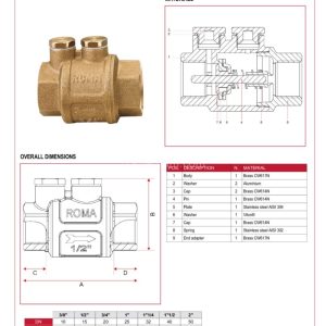 Cấu tạo thông số kích thước Van 1 chiều đồng lò xo ITAP 104