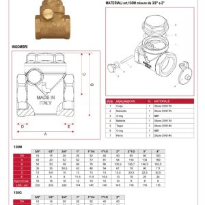 Cấu tạo thông số kích thước Van 1 chiều đồng lò xo ITAP 130